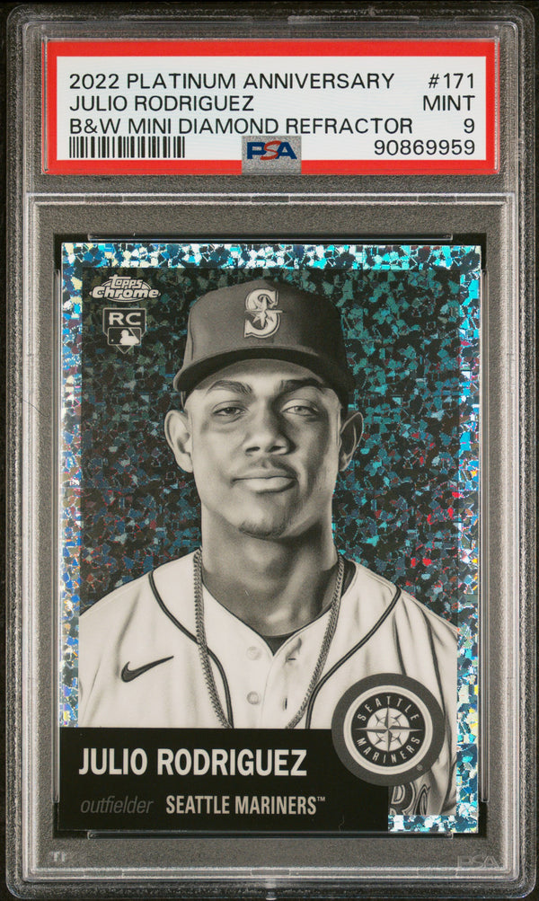 2022 Topps Chrome Platinum Anniv Julio Rodriguez #171 B&W Mini Diamond PSA 9