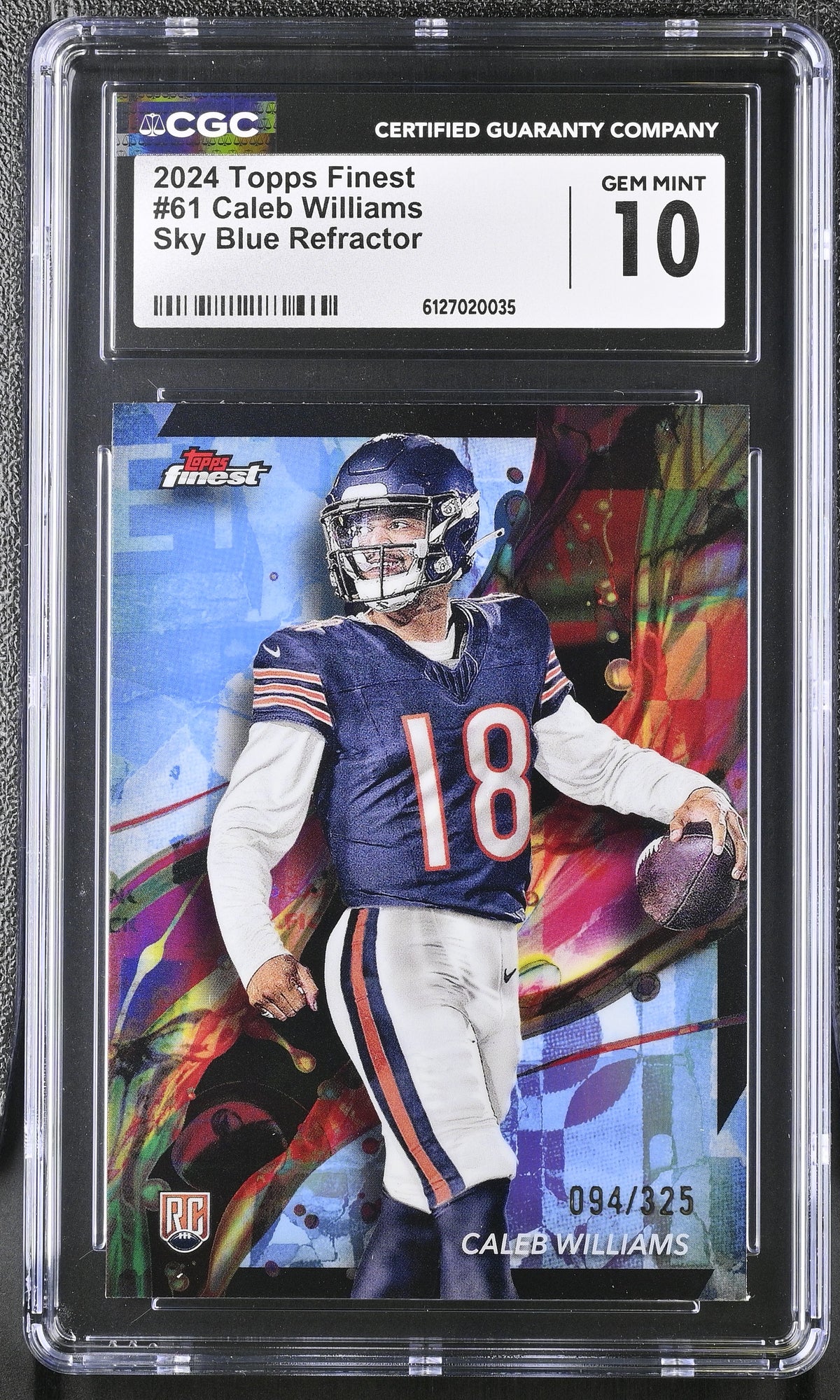 2024 Topps Finest Caleb Williams #61 Sky Blue Refractor /325 CGC 10