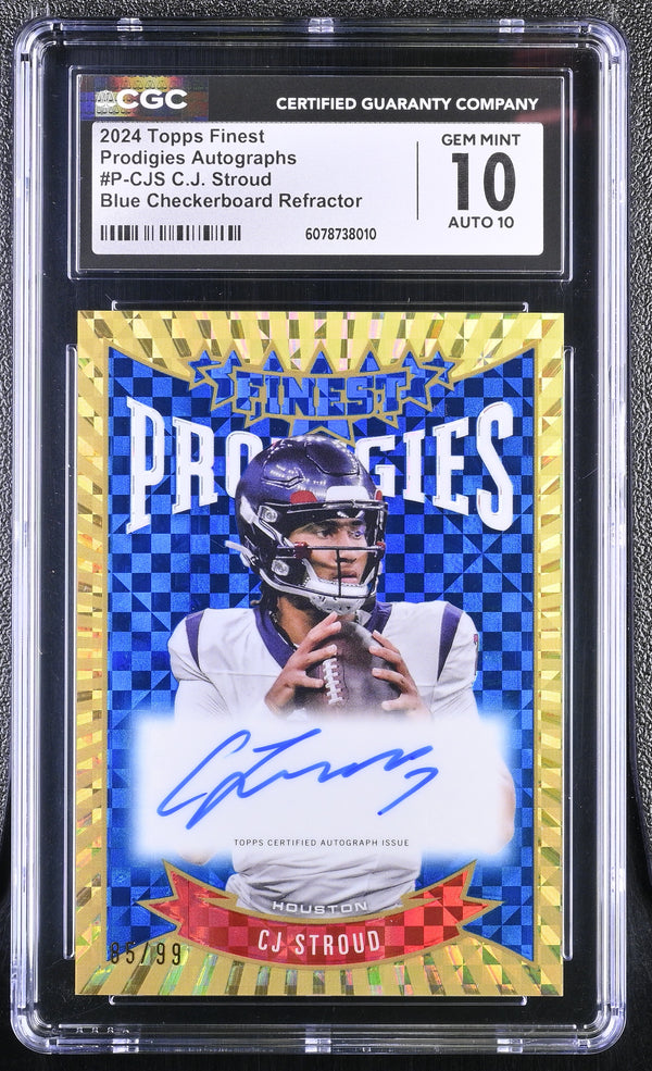 2024 Topps Finest C.J. Stroud #P-CJS Blue Checker /99 Prodigies CGC 10 Auto 10