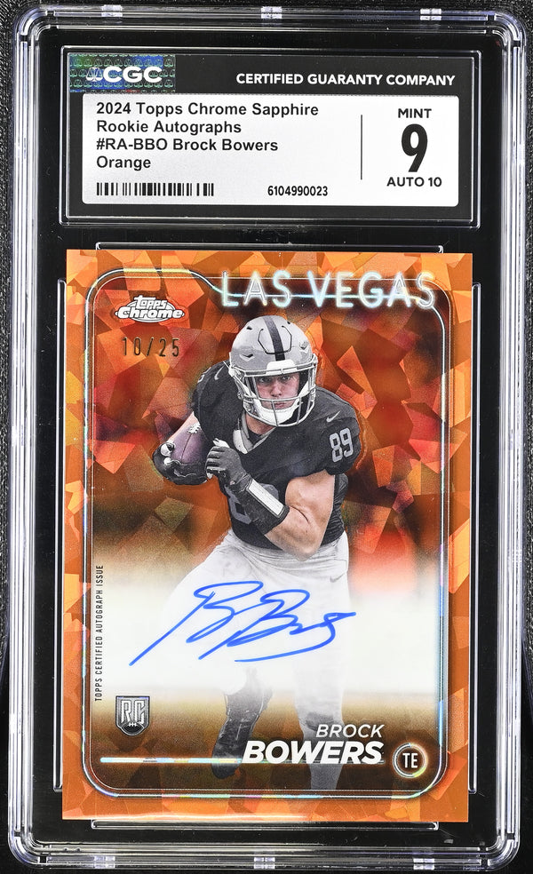 2024 Topps Chrome Sapphire Brock Bowers #RA-BBO Orange /25 Auto CGC 9 Auto 10