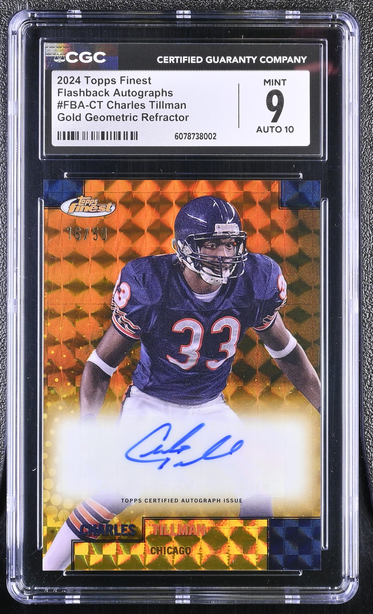 2024 Topps Finest Charles Tillman #FBA-CT Gold /50 Flashback Auto CGC 9 Auto 10