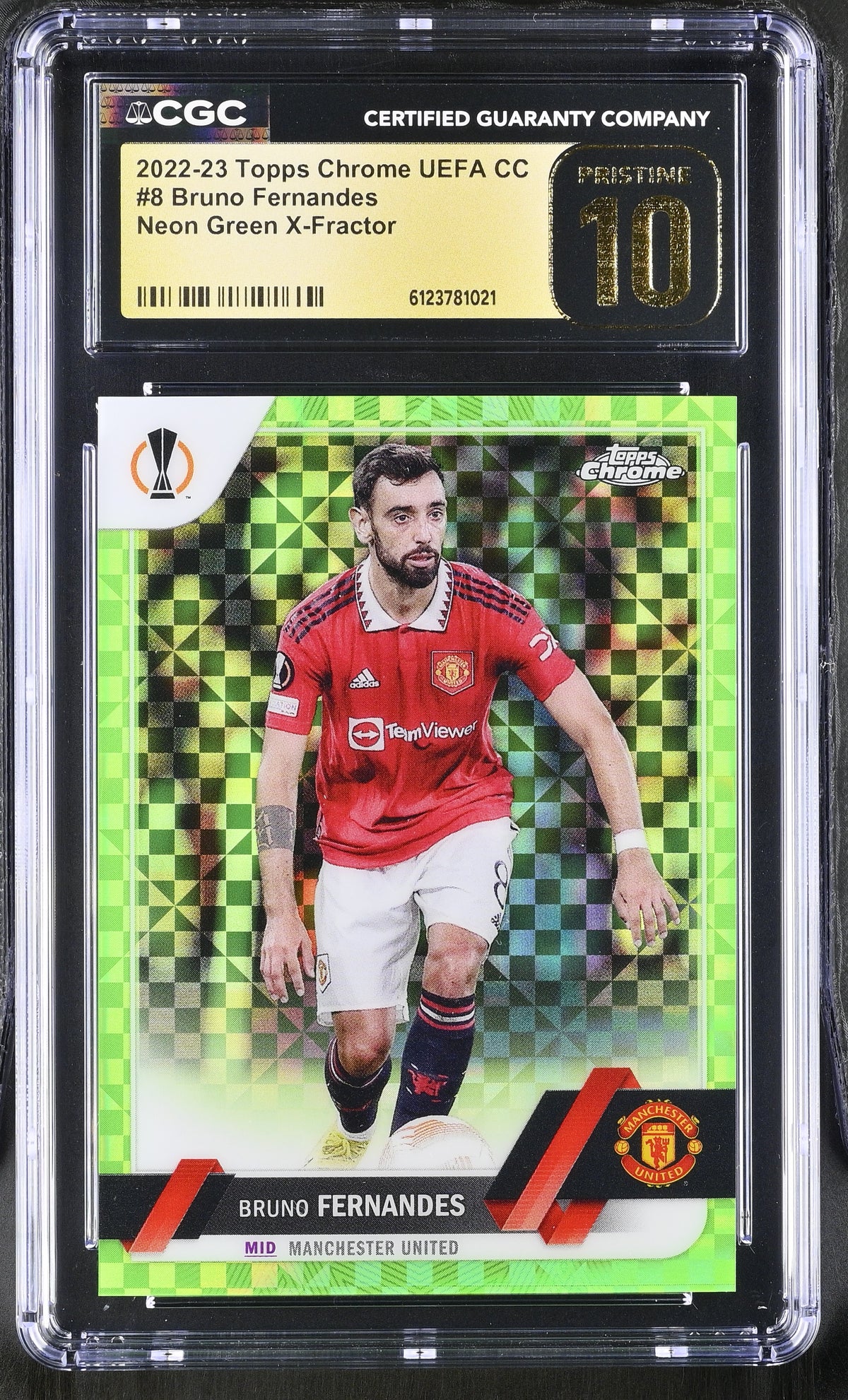 2022-23 Topps Chrome UEFA CC Bruno Fernandes #8 Neon Green X-Fractor CGC 10