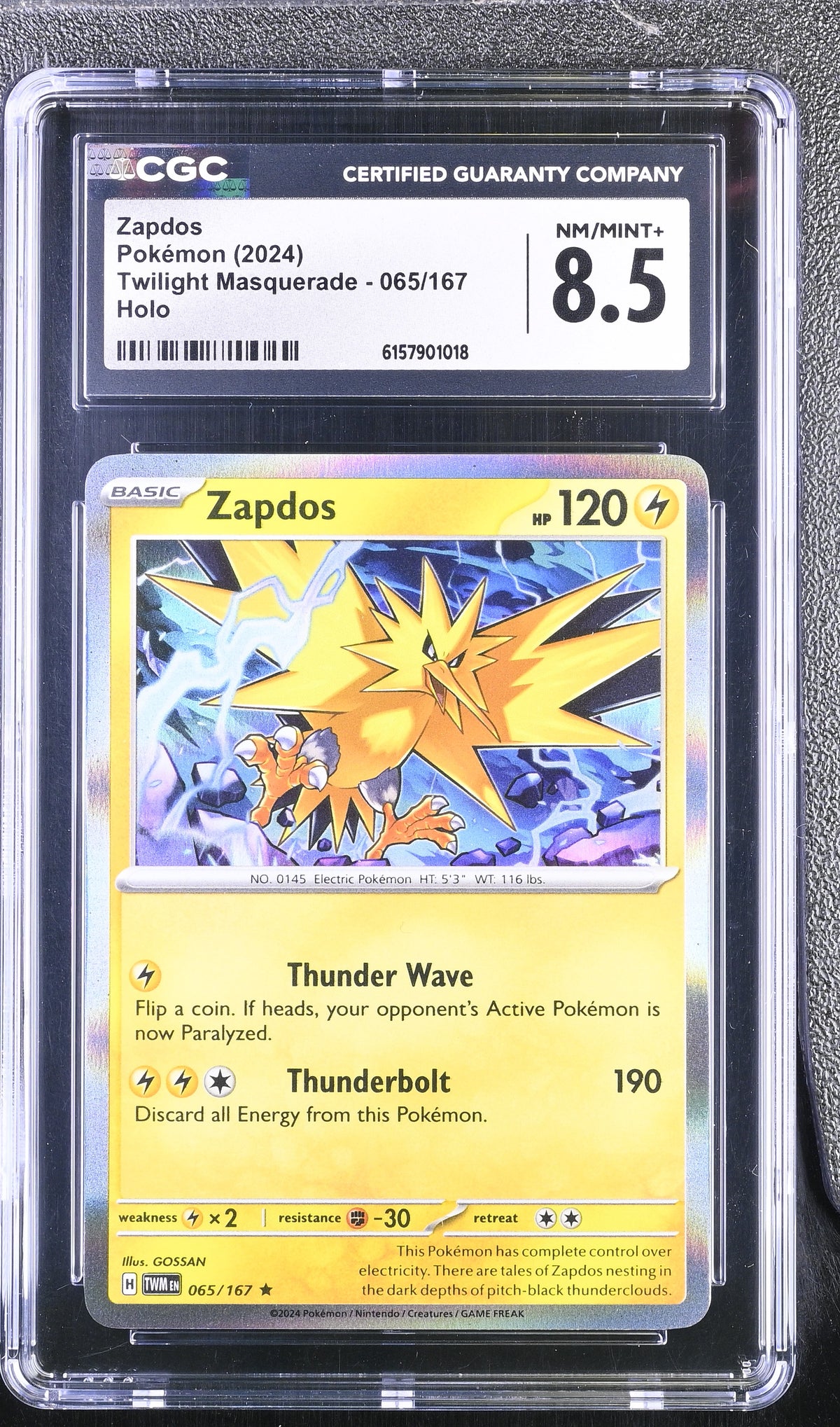 2024 Pokemon Twilight Masquerade Zapdos Holo 065/167 CGC 8.5 #065/167