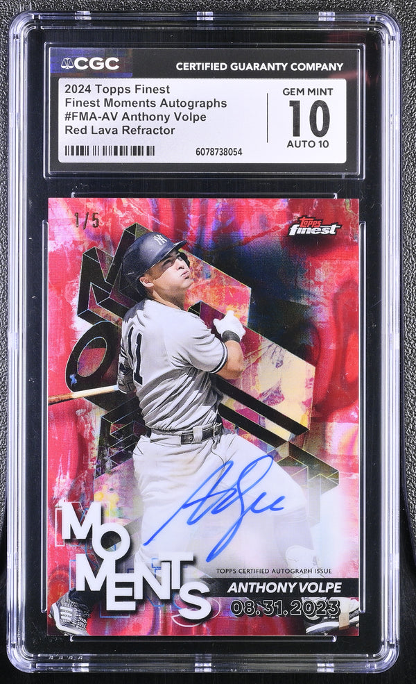 2024 Topps Finest Anthony Volpe #FMA-AV Red Lava /5 Finest Moments CGC 10 Auto