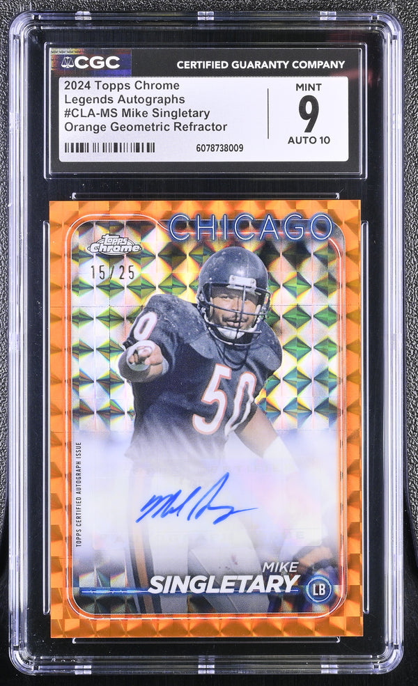 2024 Topps Chrome Mike Singletary #CLA-MS Orange /25 Legends CGC 9 Auto 10