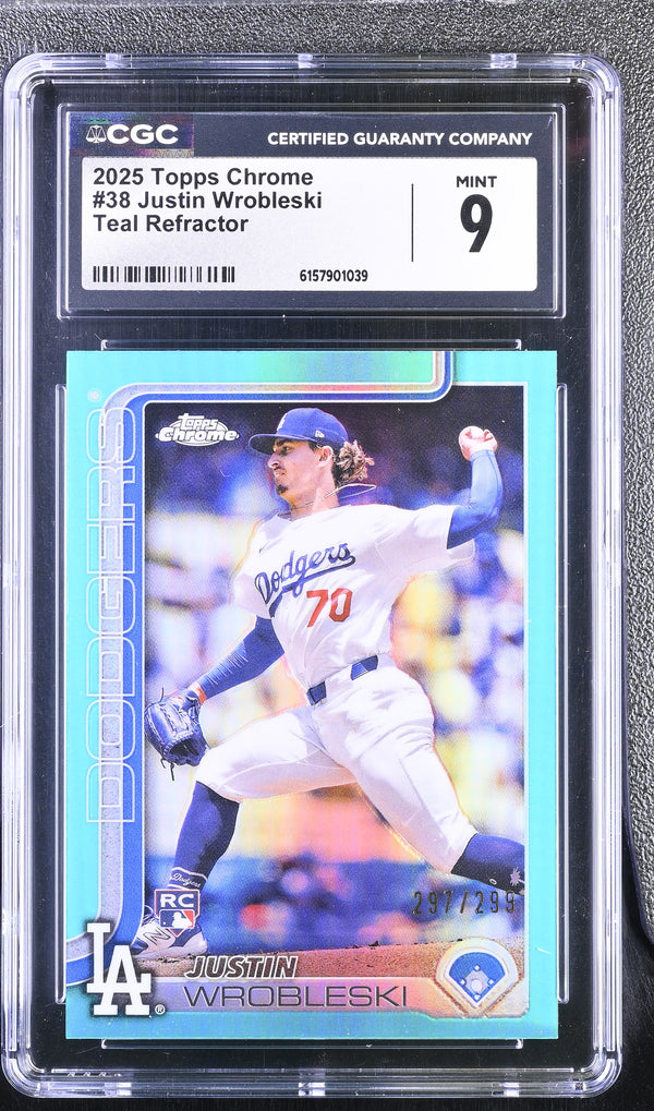 2025 Topps Chrome Justin Wrobleski #38 Teal Refractor /299 CGC 9