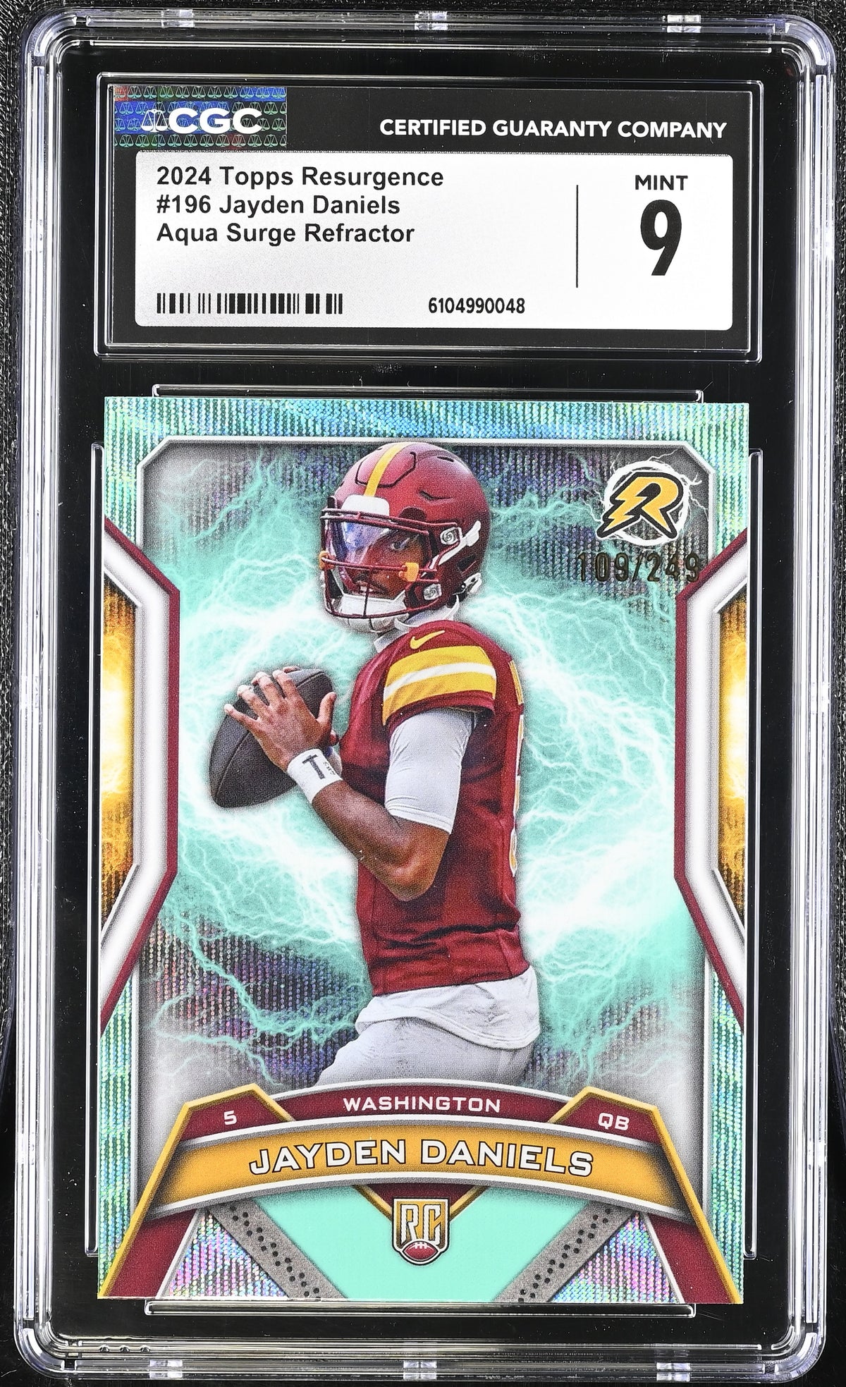 2024 Topps Resurgence Jayden Daniels #196 Aqua Surge Refractor /249 CGC 9