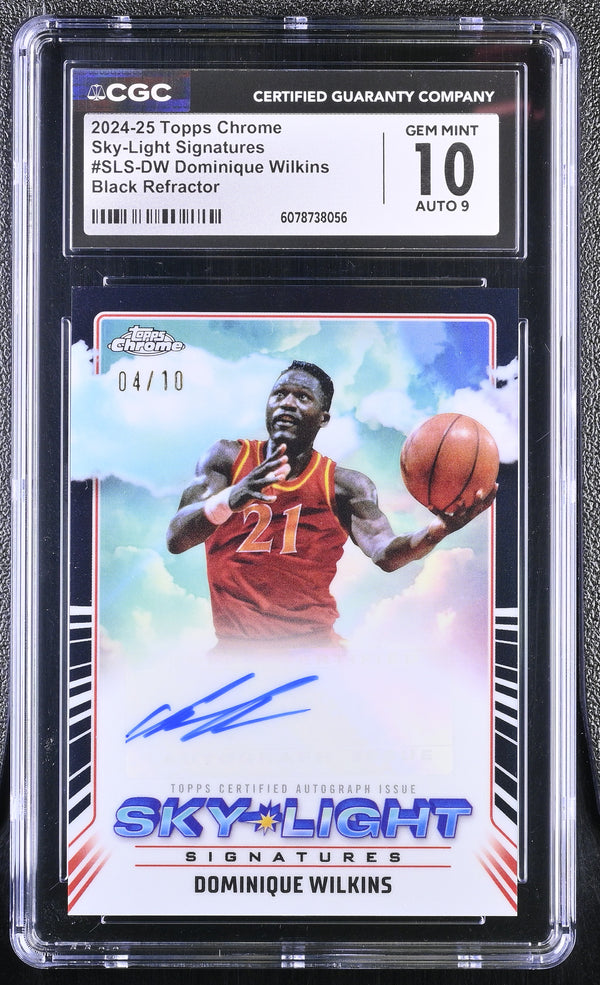 2024-25 Topps Chrome Dominique Wilkins #SLS-DW Black /10 Sky-Light CGC 10 Auto 9